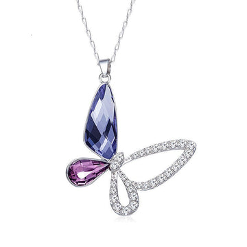 Alibaba Fine Fashion Jewelry-Necklace Fancy Link Chain Butterfly Necklace & Charm Asymmetric Sterling Silver with Swarovski Crystal, Gorgeous!
